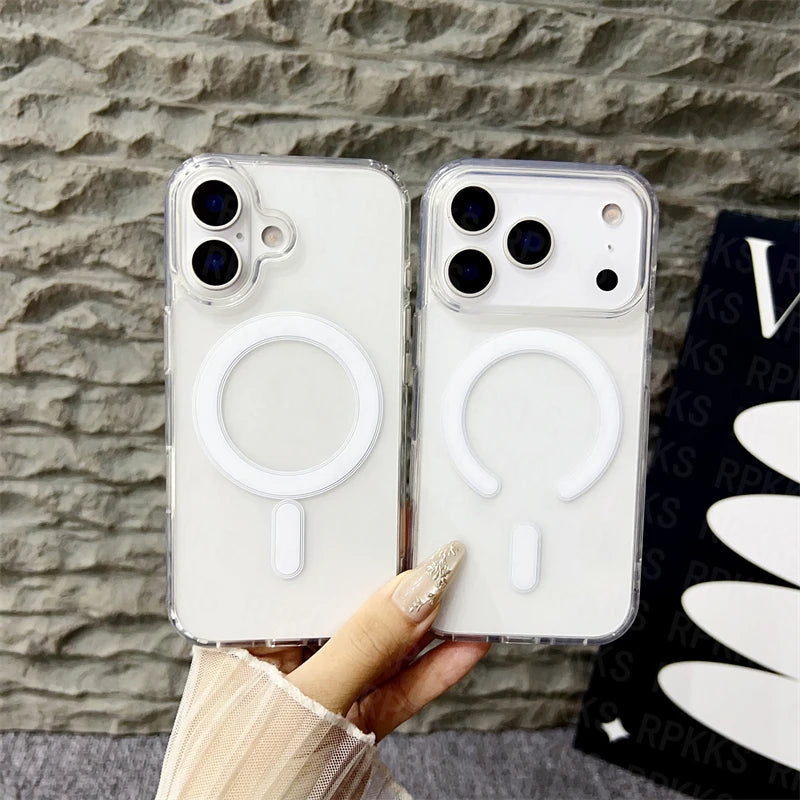 Original For Magsafe Magnetic Wireless Charging Case For iPhone 17 Air 16 15 14 13 12 11 Pro Max 17 Plus Mini Clear Back Cover