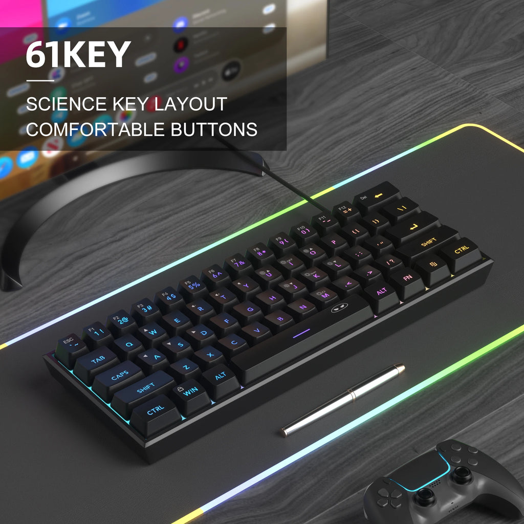 MageGee Mini 60% Gaming Keyboard, RGB Backlit 61 Key Ultra-Compact Keyboard, TS91 Ergonomic Waterproof