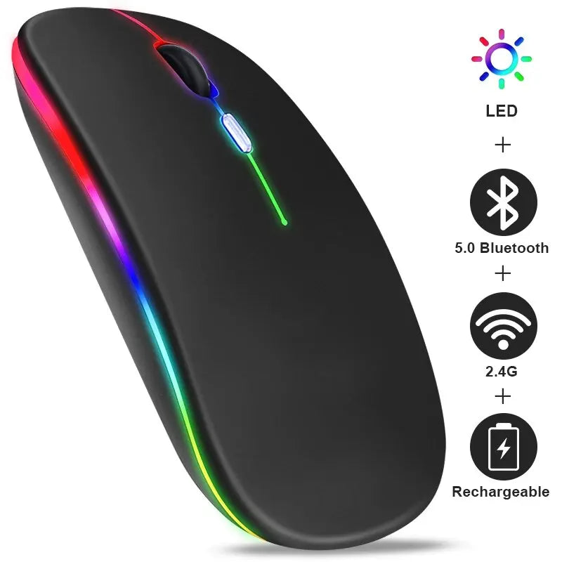 Wireless RGB Rechargeable Bluetooth Mouse, Wireless Computer Mouse, LED Backlit Ergonomic Gaming Mouse for Laptop PC 3600 DPI