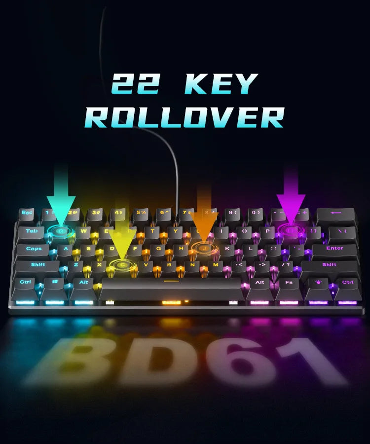 Teclado mecanico 60% gamer mechanical keyboards pc, laptop, mini keyboard