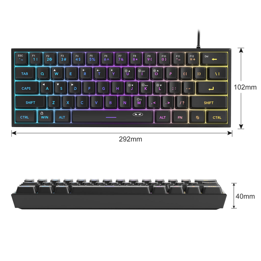 MageGee Mini 60% Gaming Keyboard, RGB Backlit 61 Key Ultra-Compact Keyboard, TS91 Ergonomic Waterproof