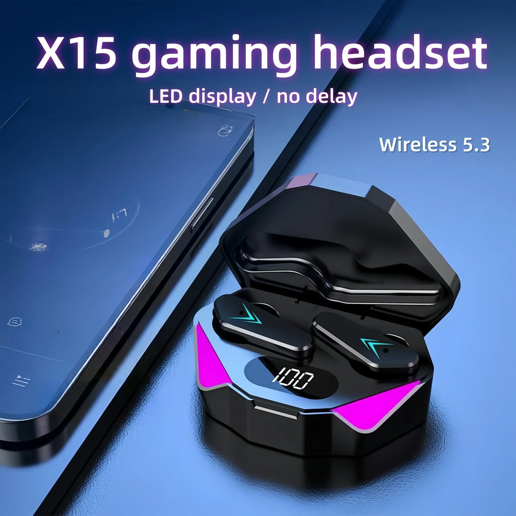 X15 TWS Wireless Bluetooth Headset LED with Mic Wireless Headphones Noise Cancelling