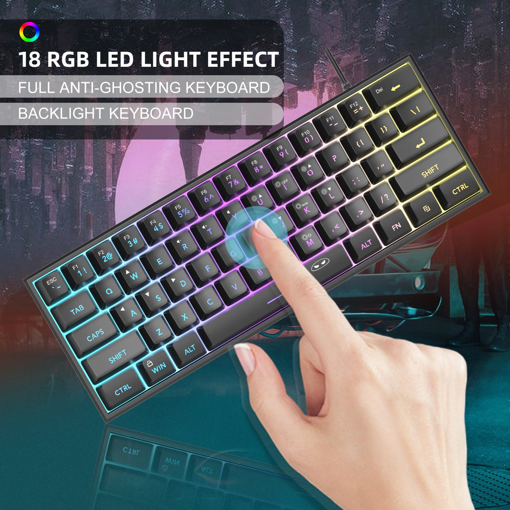 MageGee Mini 60% Gaming Keyboard, RGB Backlit 61 Key Ultra-Compact Keyboard, TS91 Ergonomic Waterproof