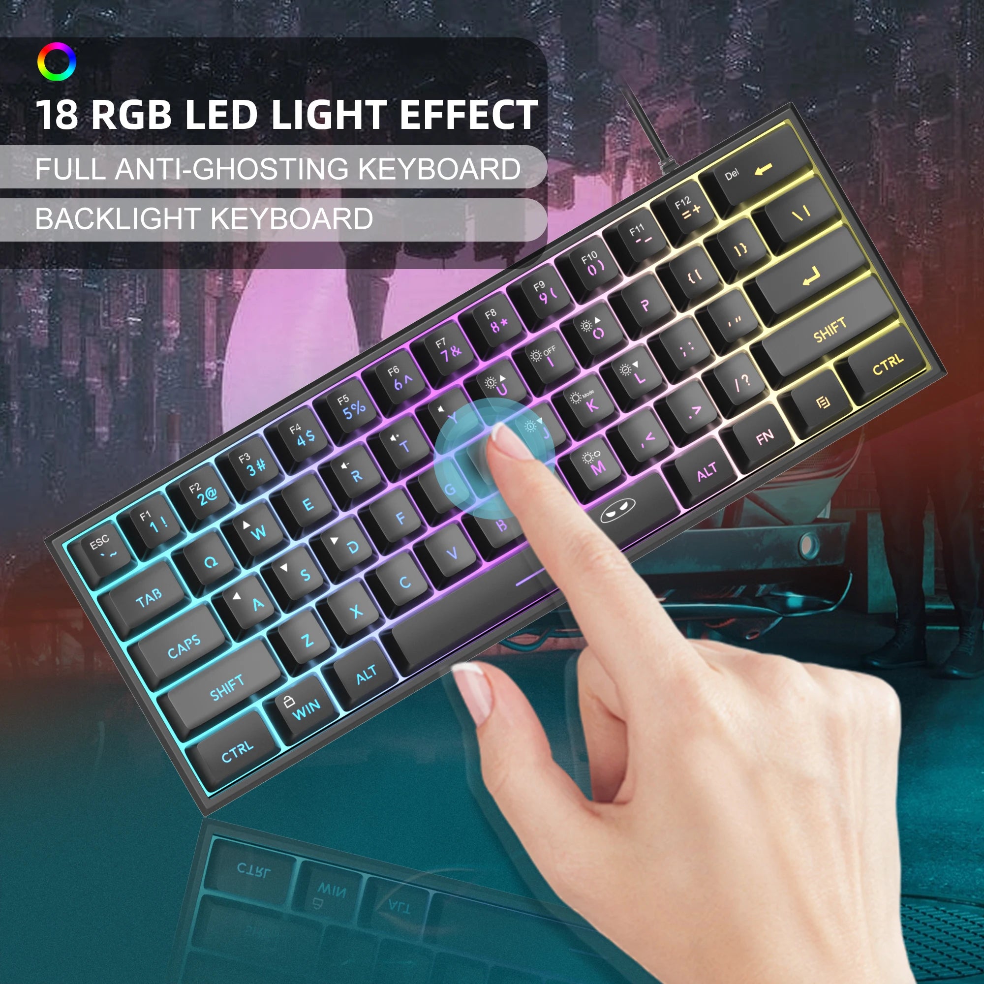 MageGee Mini 60% Gaming Keyboard, RGB Backlit 61 Key Ultra-Compact Keyboard, TS91 Ergonomic Waterproof