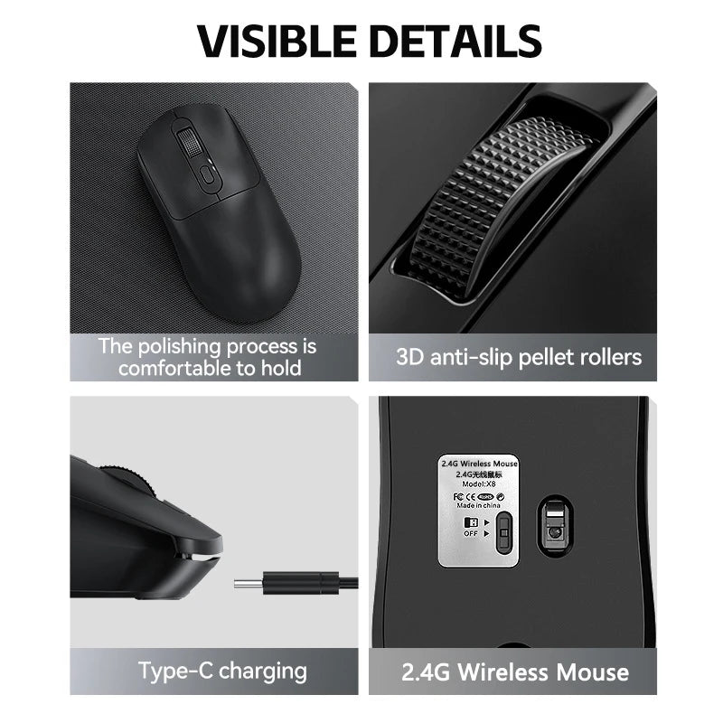 Warvank X8 Wireless Gaming Mouse 500mAh TYPE-C Rechargeable Mouse Suitable for Laptop Desktop Computers