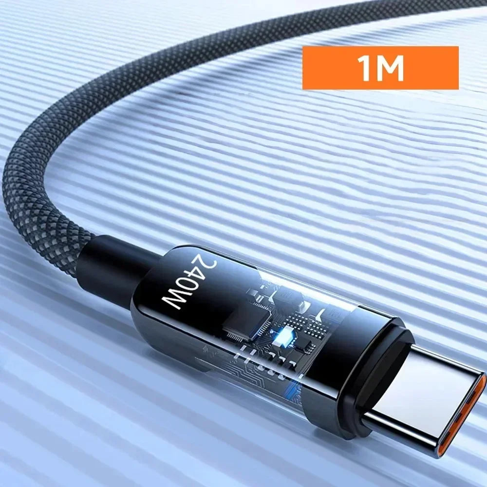 0.5M 240W Nylon USB C PD Super Fast Charging Data Cable with LED Digital Display USB To Type C Quick Charge Data Cords