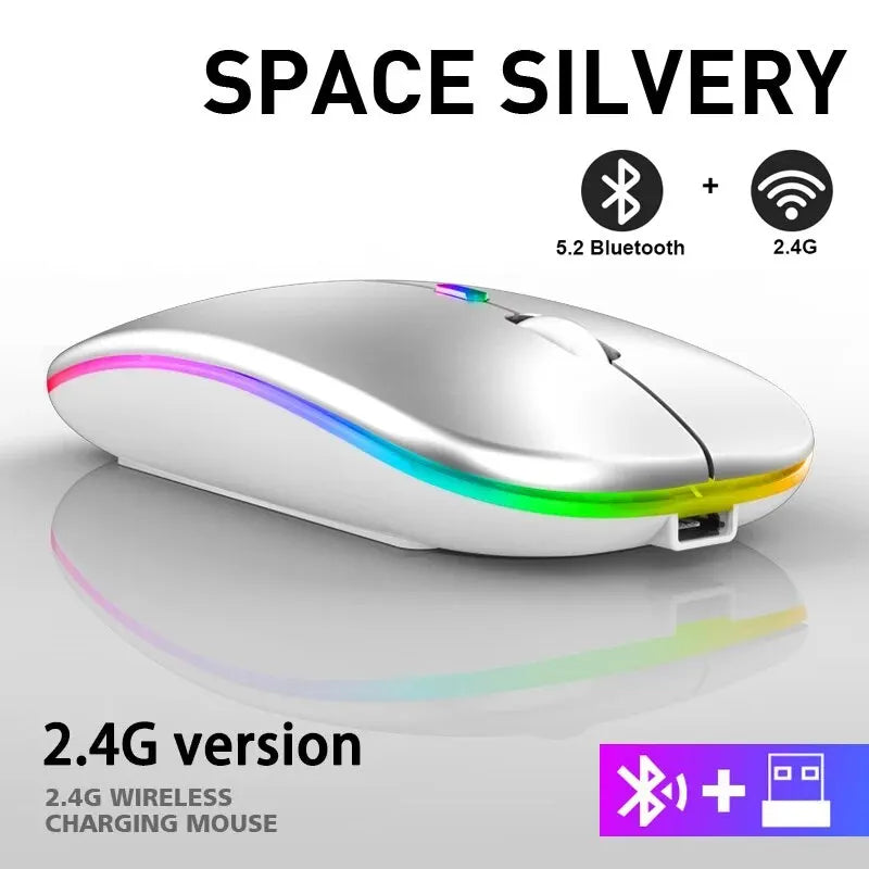 Wireless RGB Rechargeable Bluetooth Mouse, Wireless Computer Mouse, LED Backlit Ergonomic Gaming Mouse for Laptop PC 3600 DPI