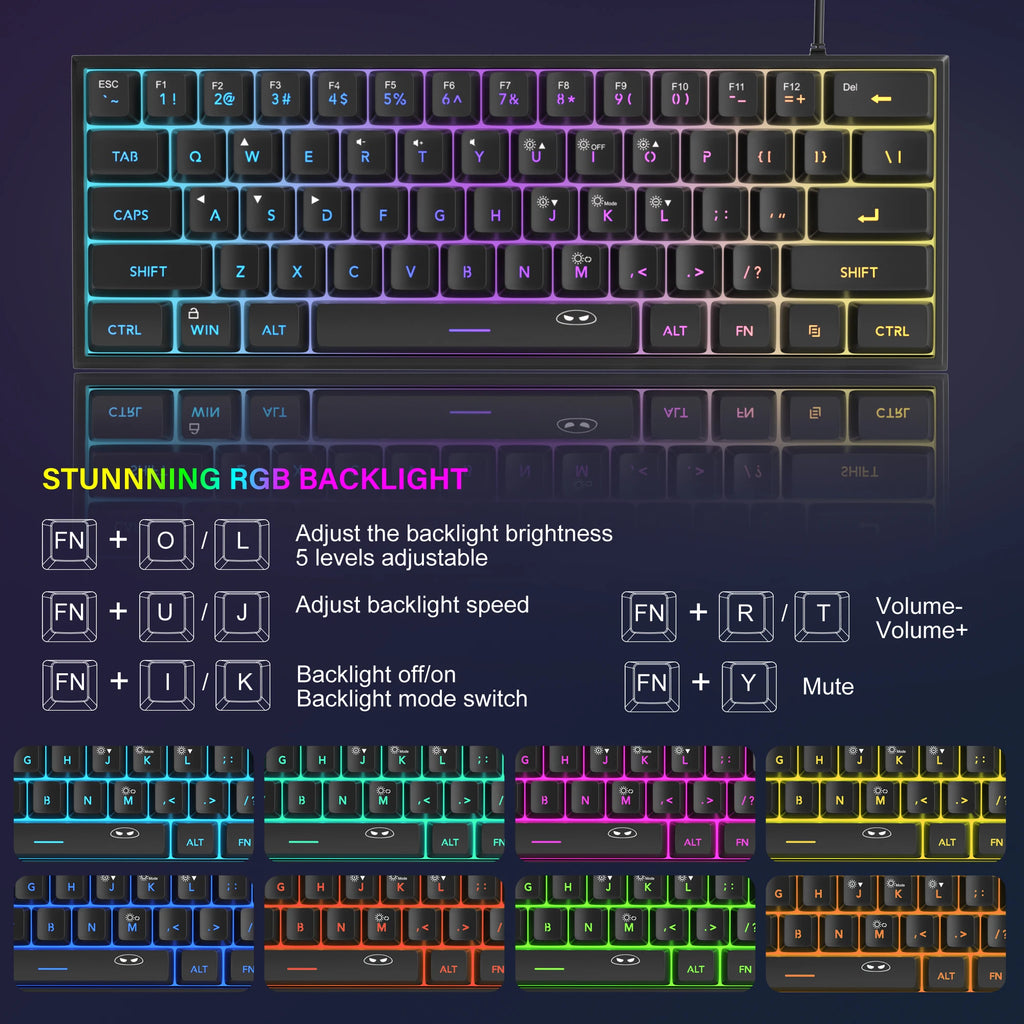 MageGee Mini 60% Gaming Keyboard, RGB Backlit 61 Key Ultra-Compact Keyboard, TS91 Ergonomic Waterproof