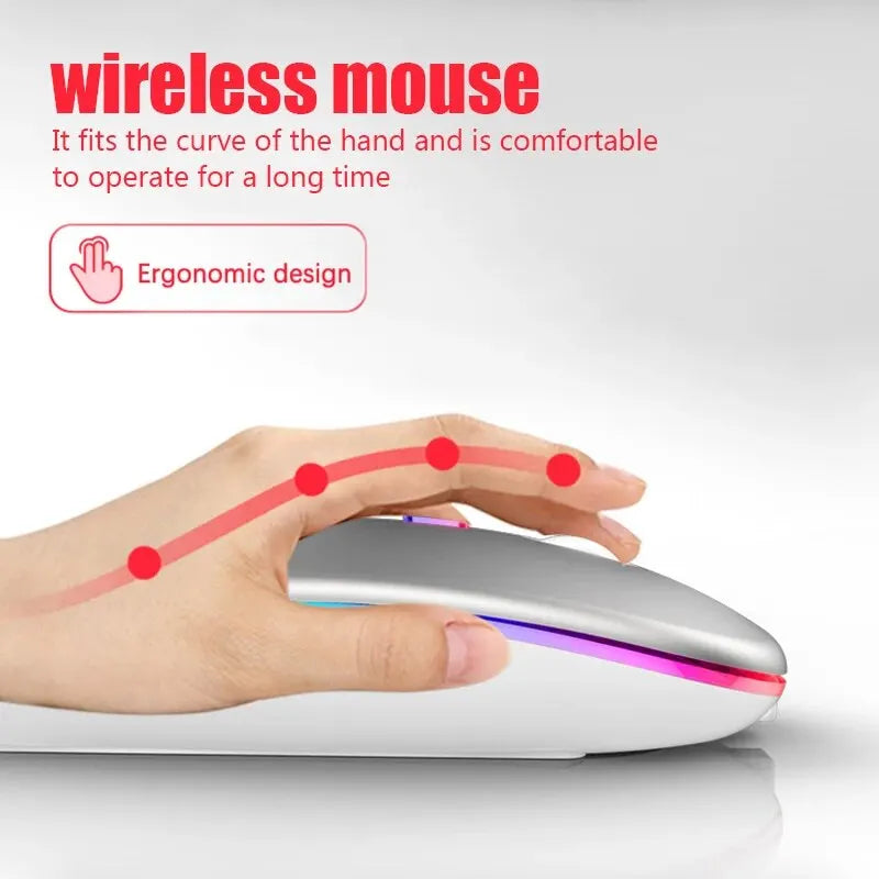 Wireless RGB Rechargeable Bluetooth Mouse, Wireless Computer Mouse, LED Backlit Ergonomic Gaming Mouse for Laptop PC 3600 DPI